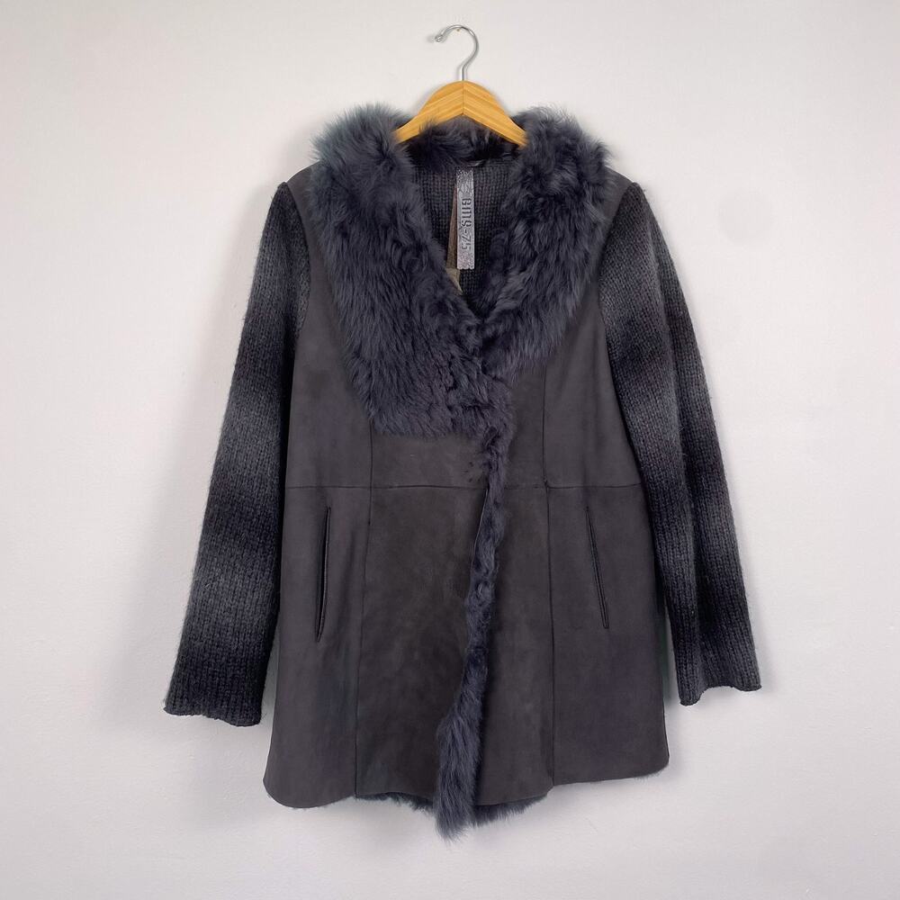 Gimo's GMS-75 100% Suede Lamb Fur Knit Jacket Charcoal XL